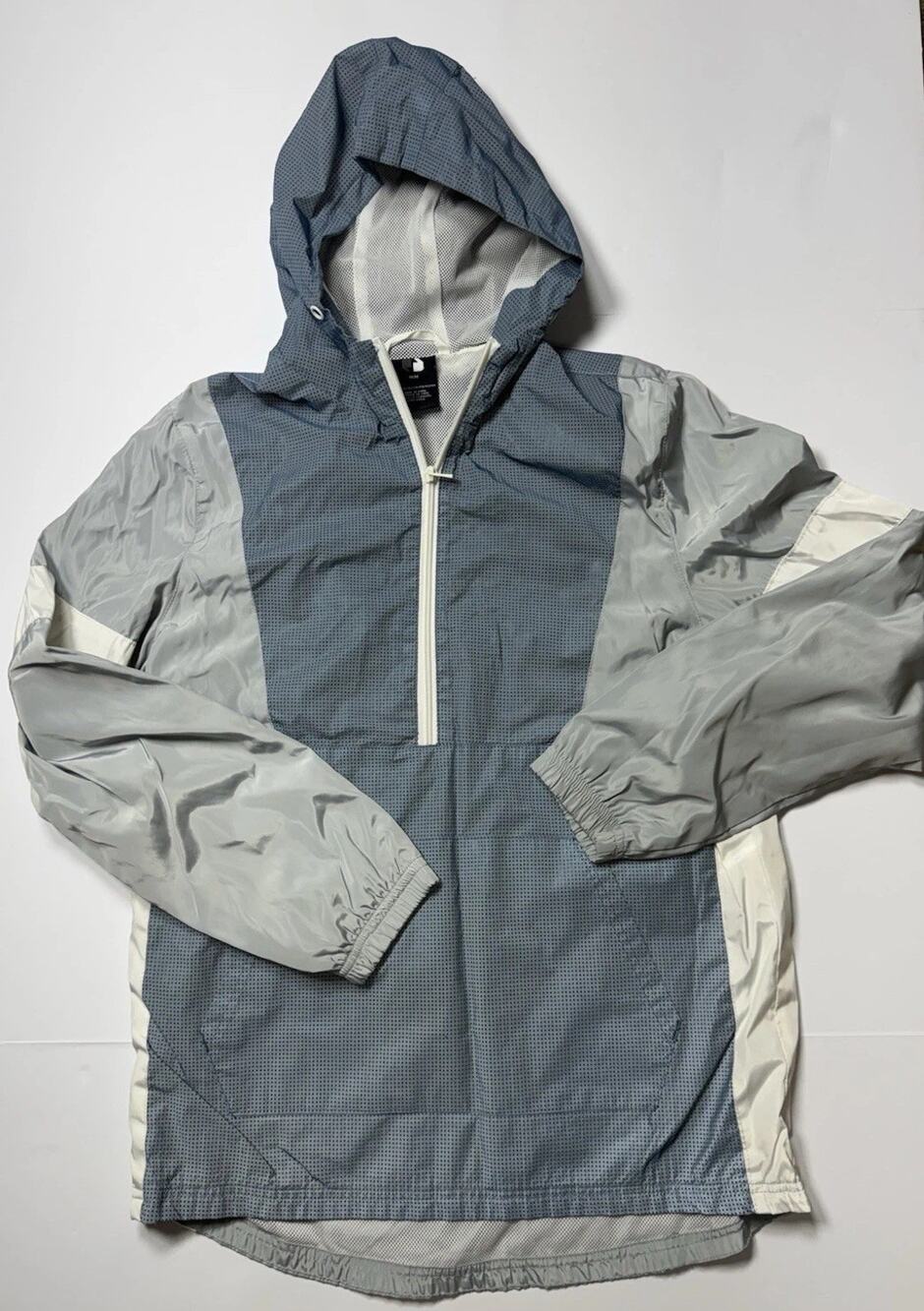 Men's Hooded Full-Zip Windbreaker Jacket M Gray/Blue/White Colorblock running